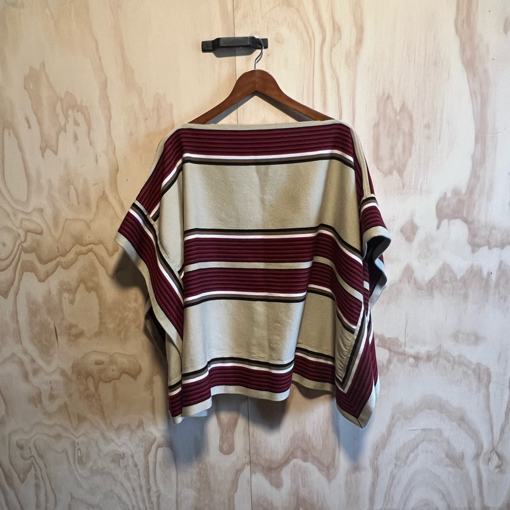 Thrifted Poncho O/S Tan Red Stripes